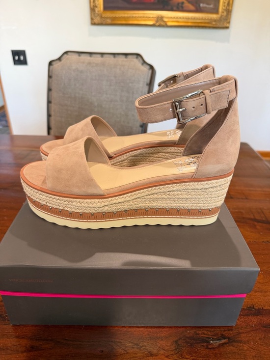 Vince Camuto Shoes - Vince Camuto Beige Suede Platform Espadrille Wedge Sandals